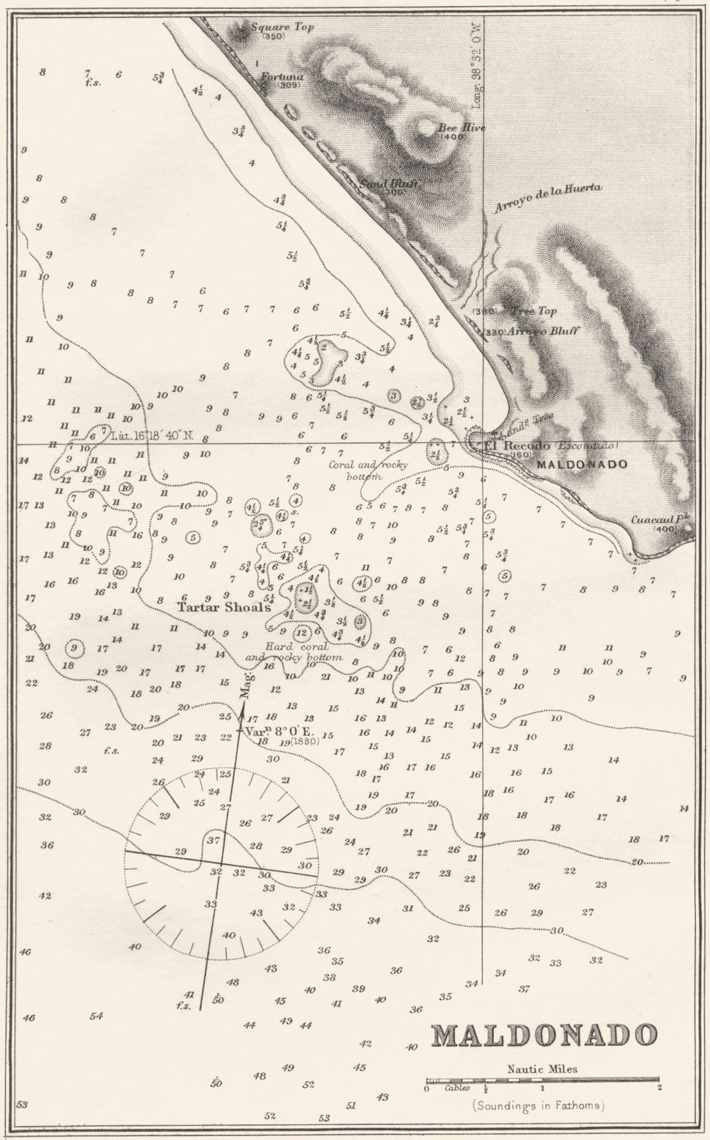 MEXICO. Sea chart of Maldonado 1881 old antique vintage map plan